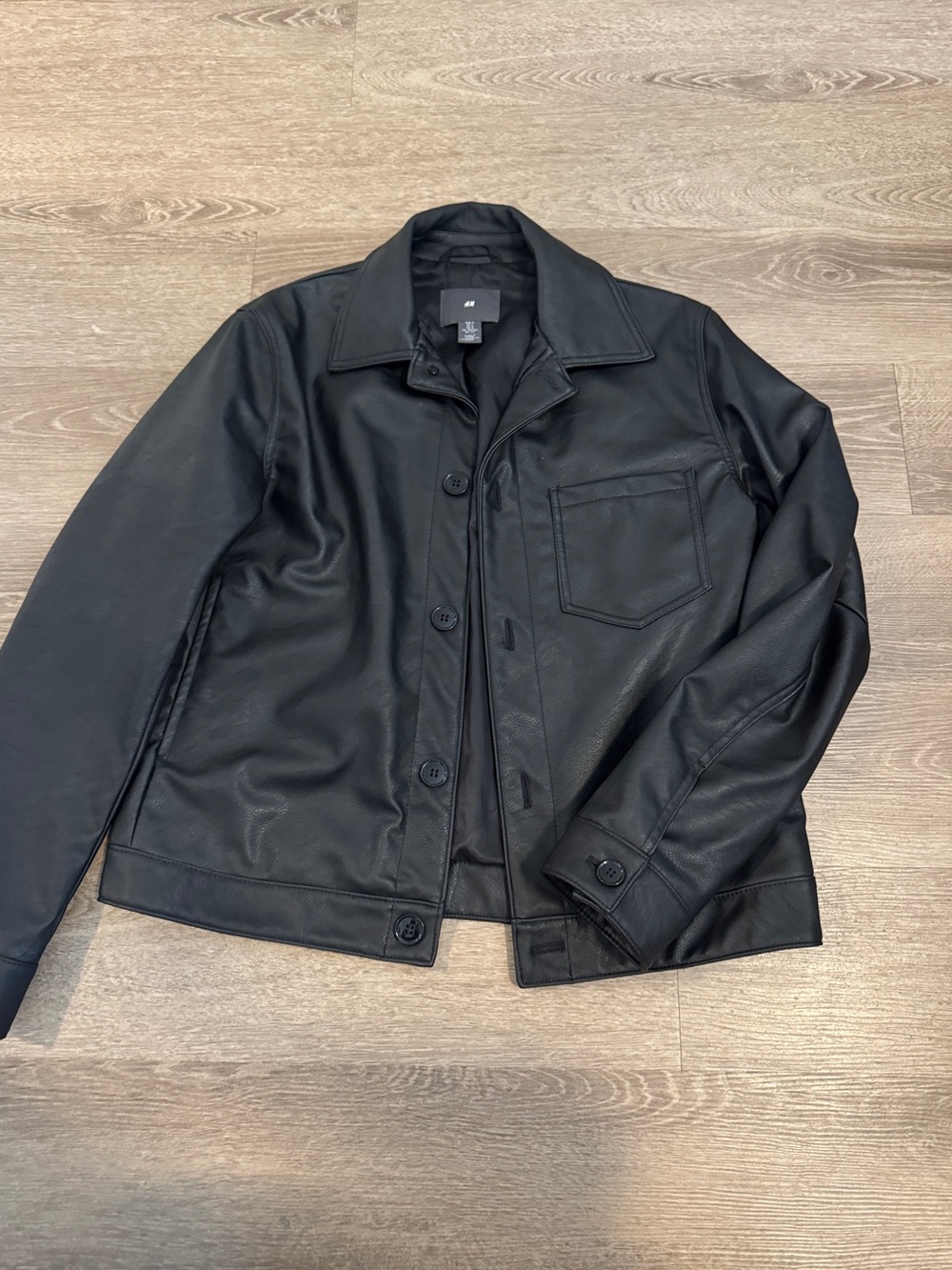 H&M Black Faux Leather Button-Front Jacket